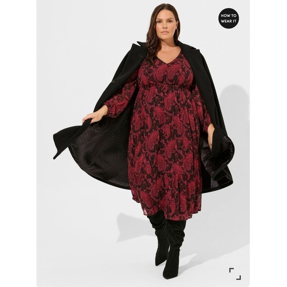 torrid Dresses & Skirts - Torrid Midi Dress Tea Length Clip Dot Open Back A-Line Witchy 2 Paisley Black